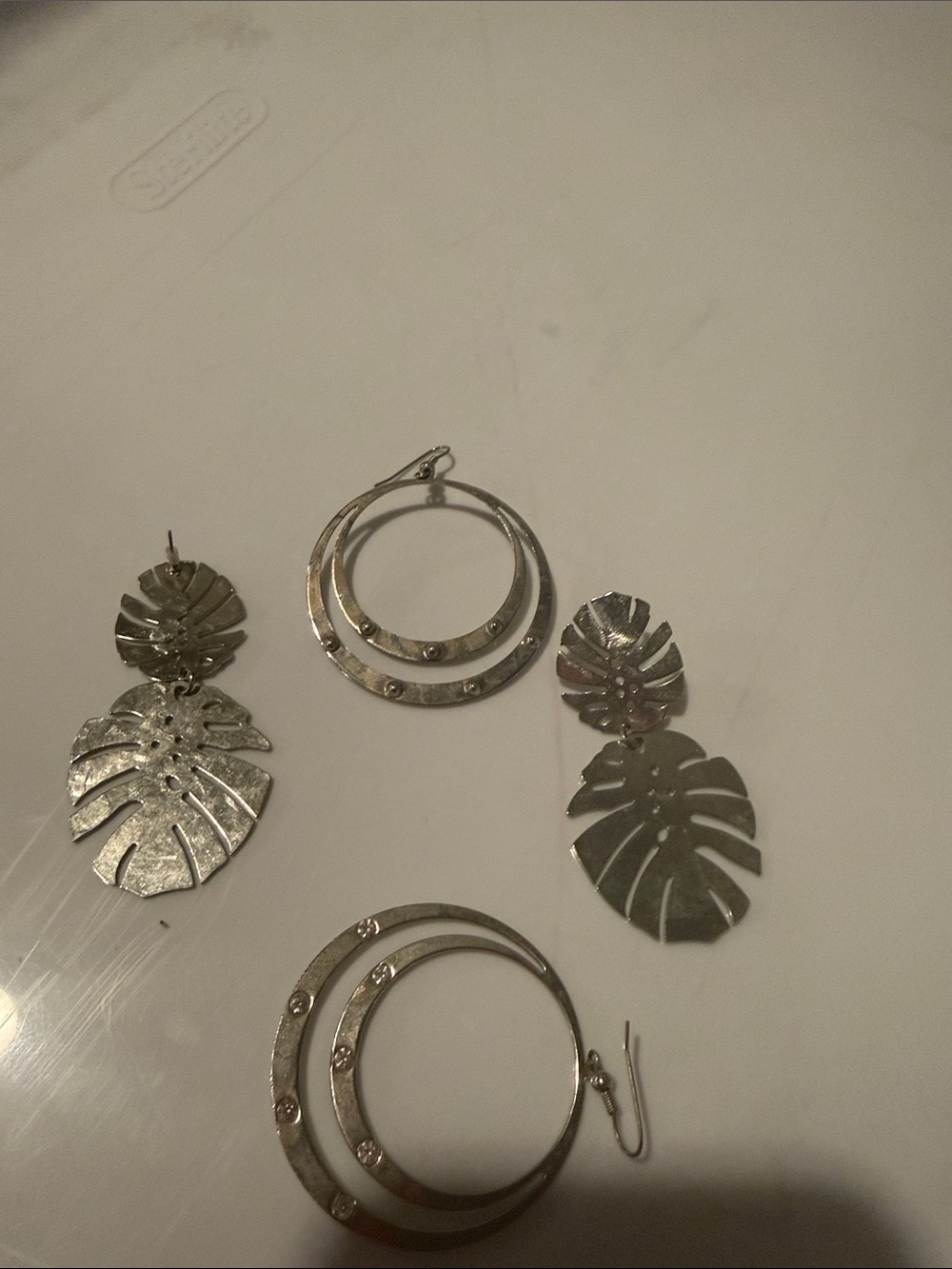 Silver Leaf and Hoop Drop Earrings - Women Jewelry